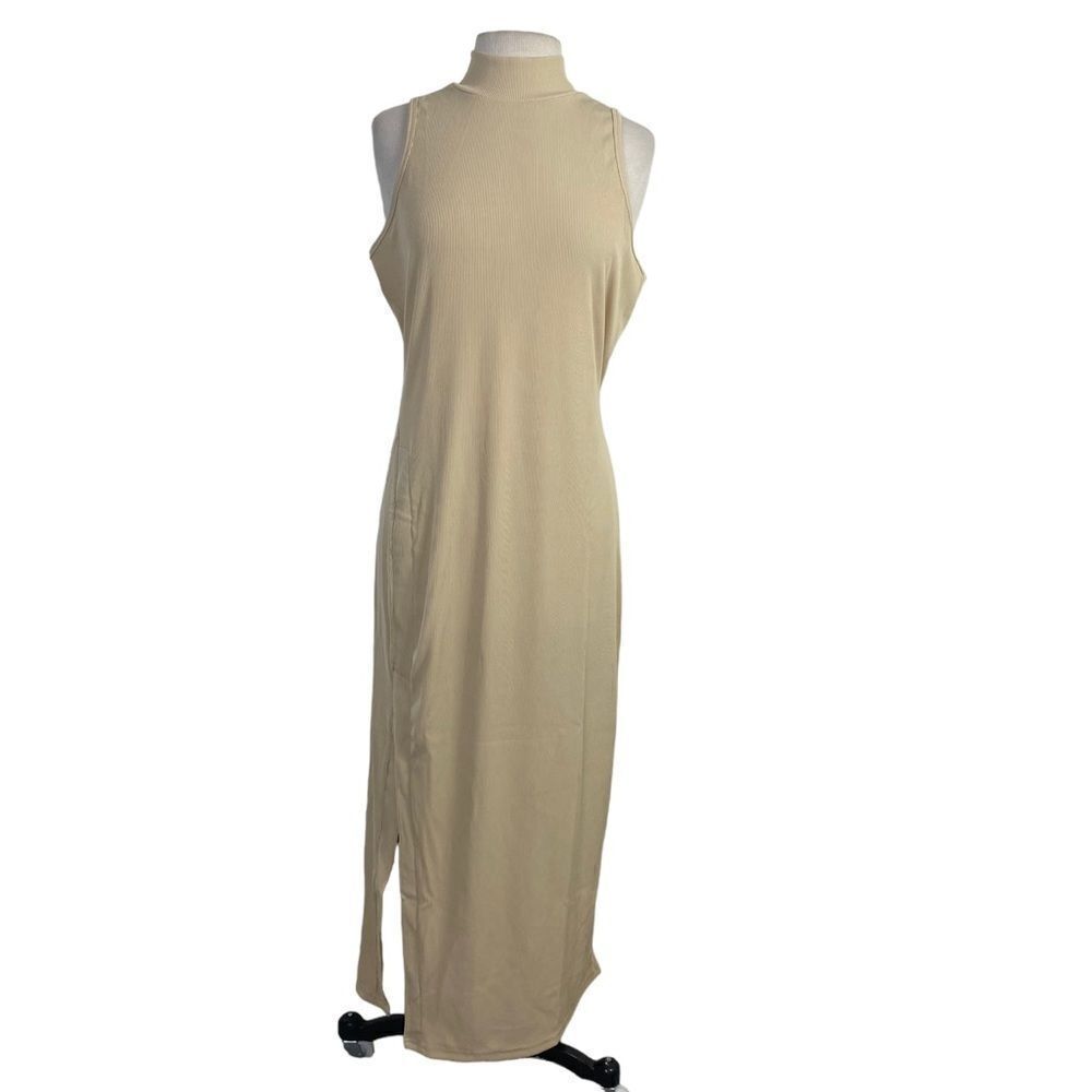Anrabess XL maxi body con dress ,sleeveless w/mock turtleneck NWT beige